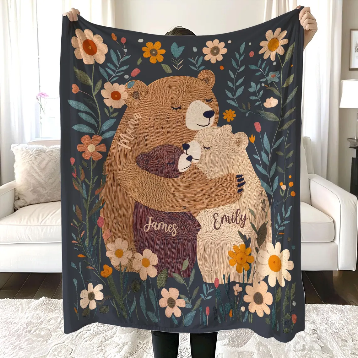 Personalized Mama Bear Flower Blanket – Custom Gift for Mom & Grandma - Image 6