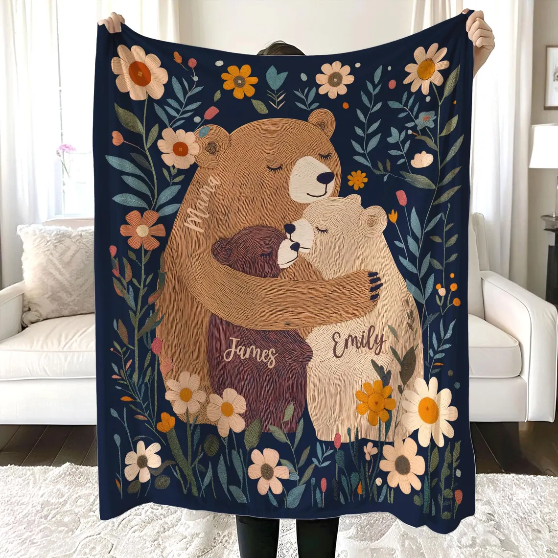 Personalized Mama Bear Flower Blanket – Custom Gift for Mom & Grandma - Image 7