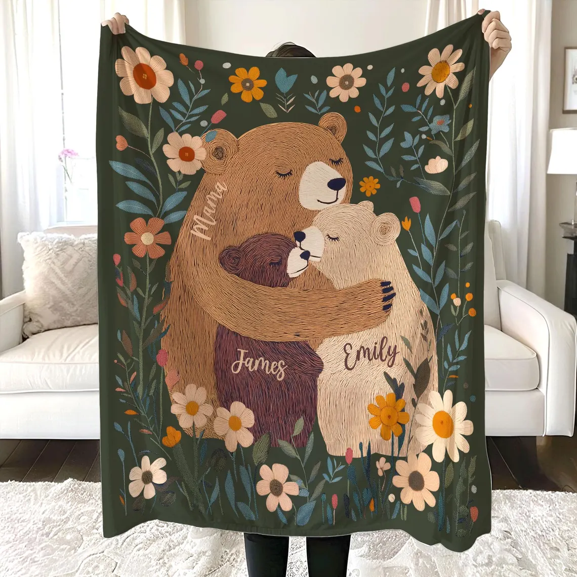 Personalized Mama Bear Flower Blanket – Custom Gift for Mom & Grandma - Image 8