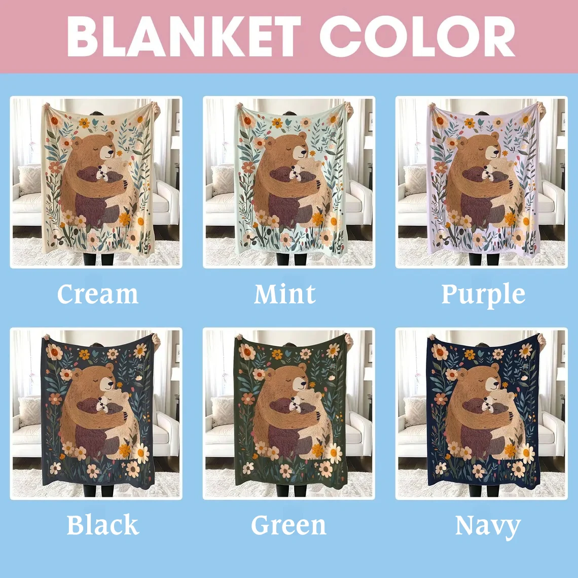Personalized Mama Bear Flower Blanket – Custom Gift for Mom & Grandma - Image 9
