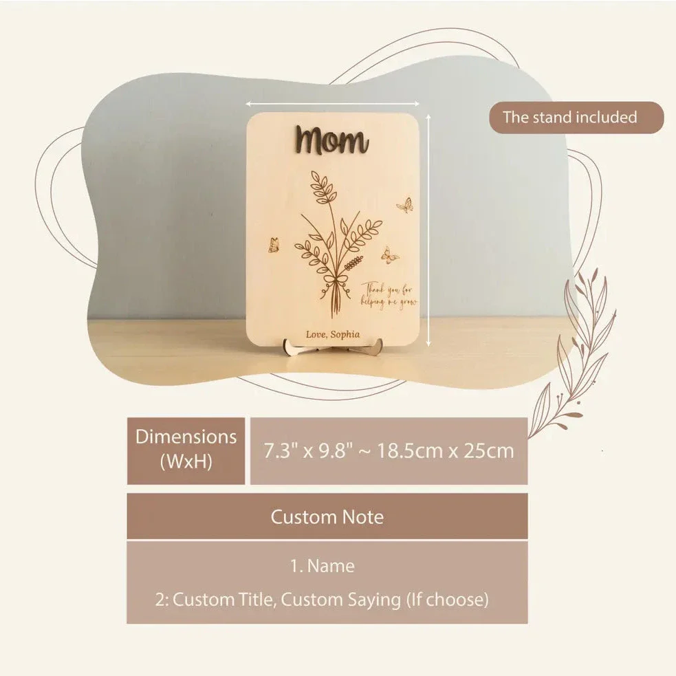 Personalized Mom Handprint Flower Wooden Sign Gift - Image 6