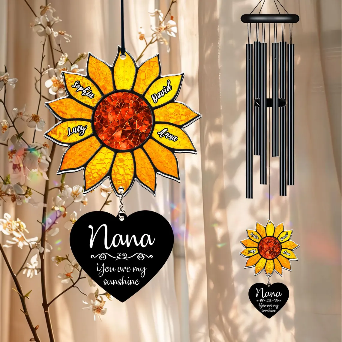 Personalized Nana Sunflower Wind Chime – Custom Grandma Gift - Image 2