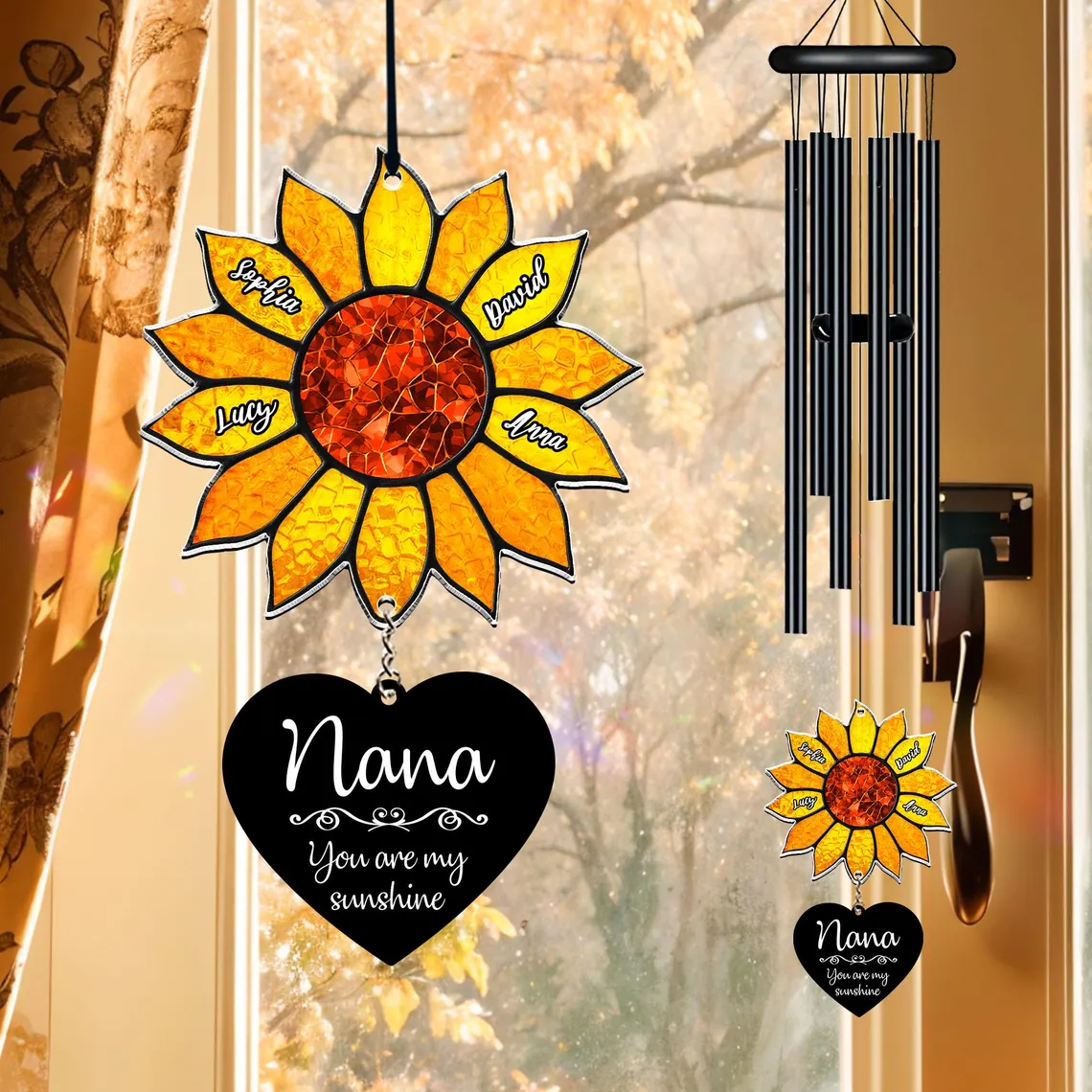 Personalized Nana Sunflower Wind Chime – Custom Grandma Gift - Image 3