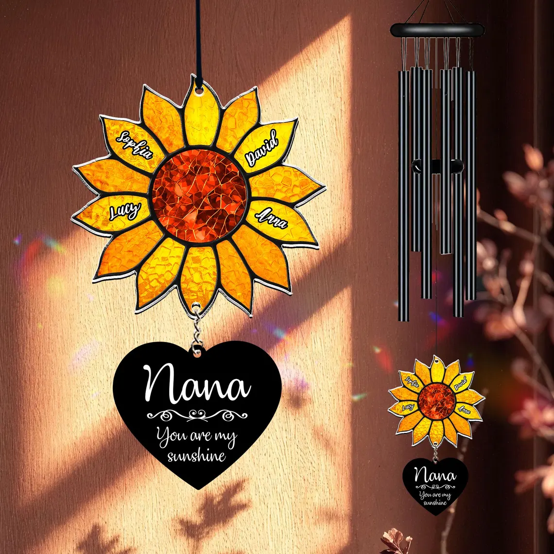 Personalized Nana Sunflower Wind Chime – Custom Grandma Gift - Image 4