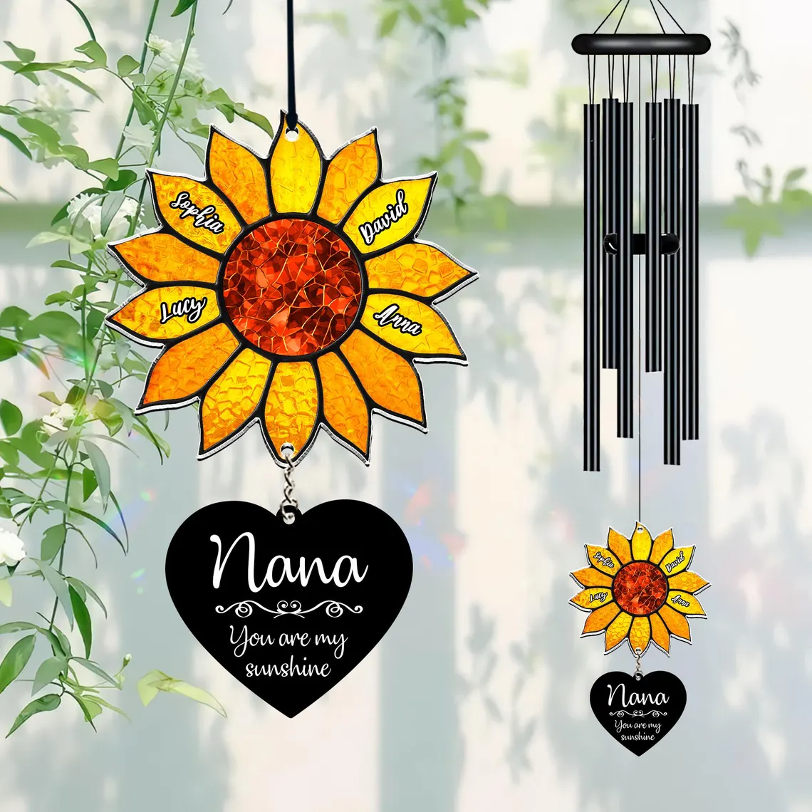 Personalized Nana Sunflower Wind Chime – Custom Grandma Gift - Image 6