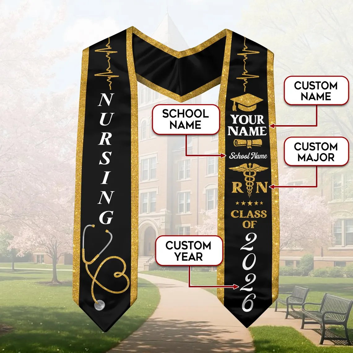 Personalized Nursing Graduation Stole – RN | BSN | MSN | Name & School - Image 6