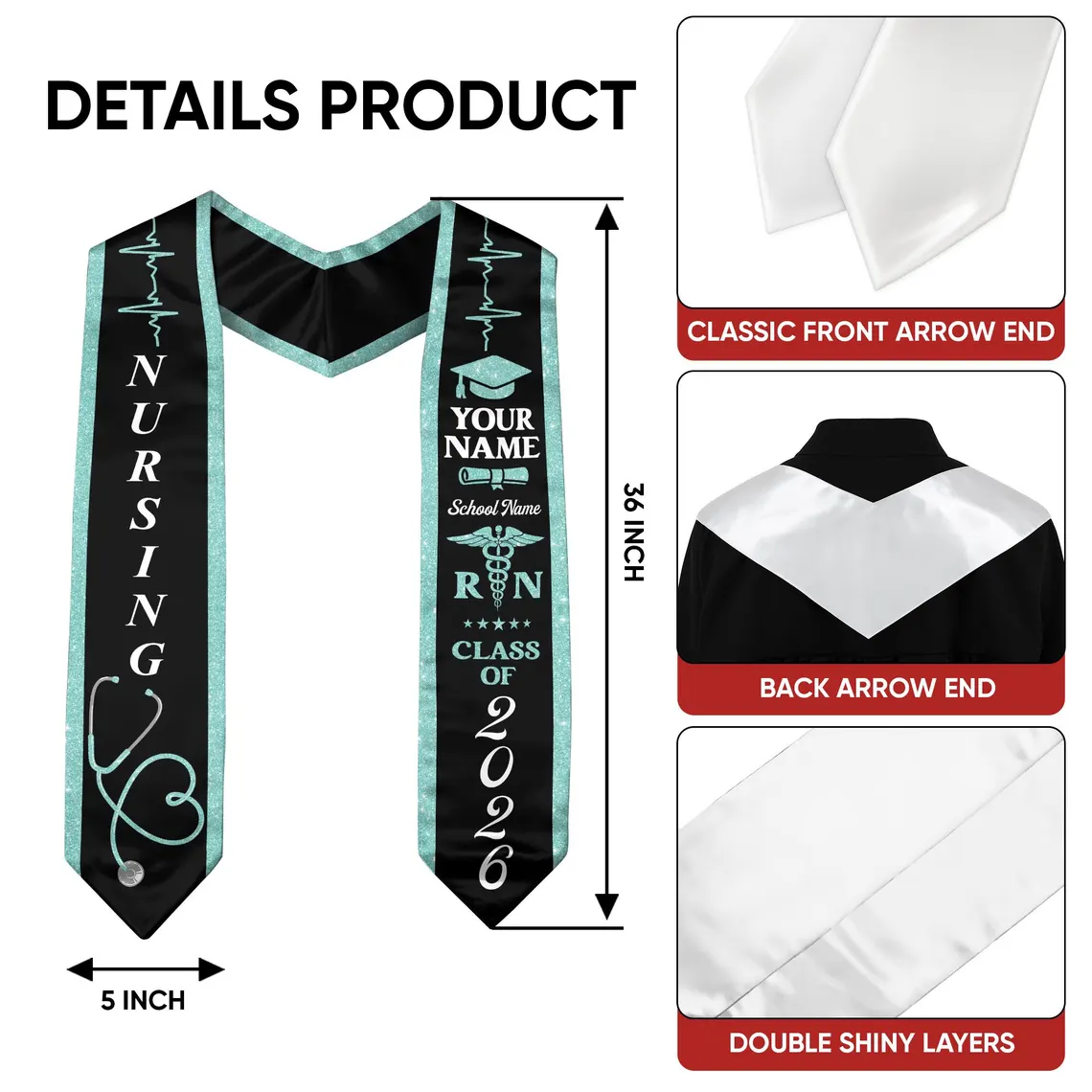 Personalized Nursing Graduation Stole – RN | BSN | MSN | Name & School - Image 7
