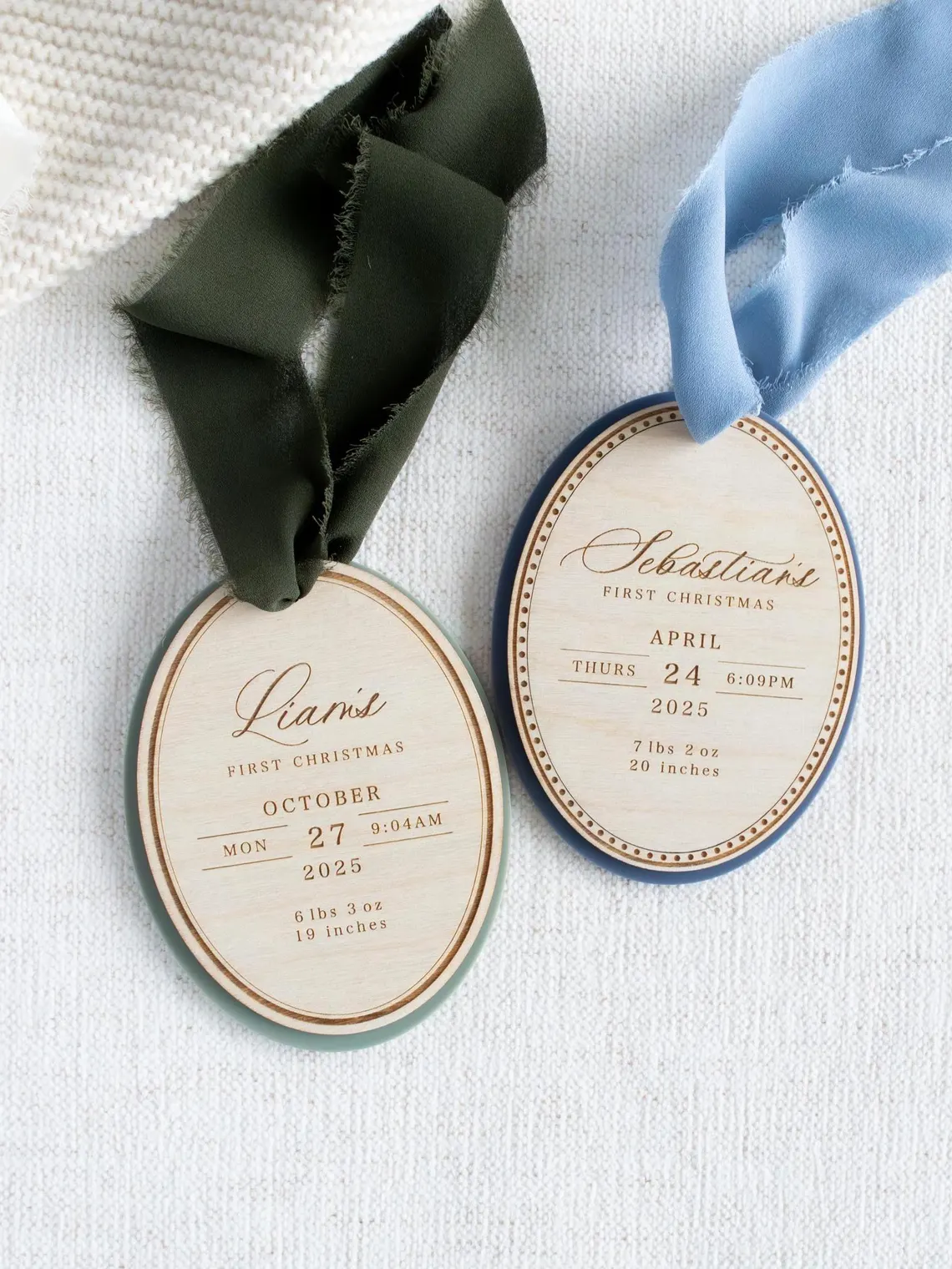 Personalized Baby’s First Christmas Ornament – Engraved Wood Birth Stats - Image 3