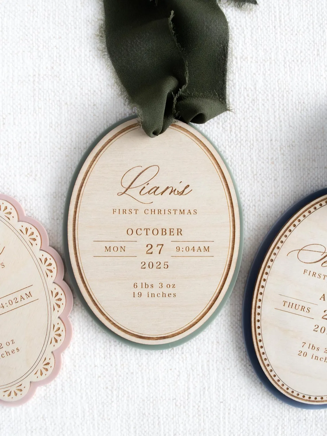 Personalized Baby’s First Christmas Ornament – Engraved Wood Birth Stats - Image 4