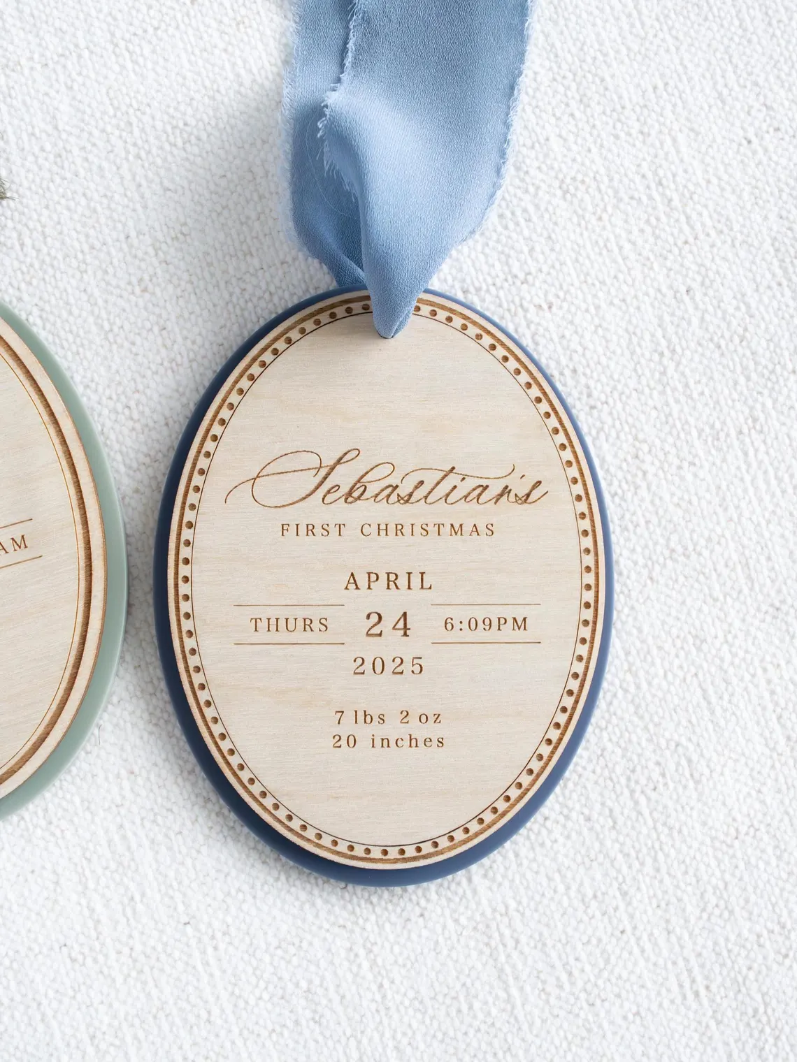 Personalized Baby’s First Christmas Ornament – Engraved Wood Birth Stats - Image 5