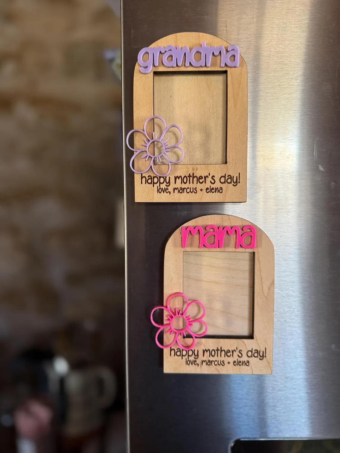 Personalized Photo Frame Magnet – Engraved Flower Gift for Mom