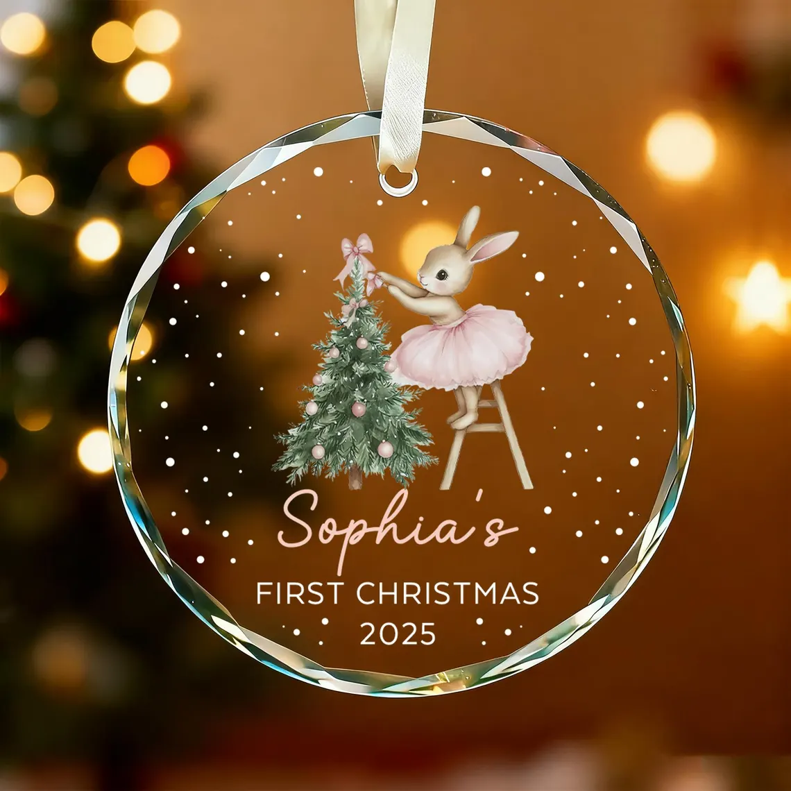 Personalized Pink Bunny Christmas Ornament | Baby Girl Keepsake - Image 2