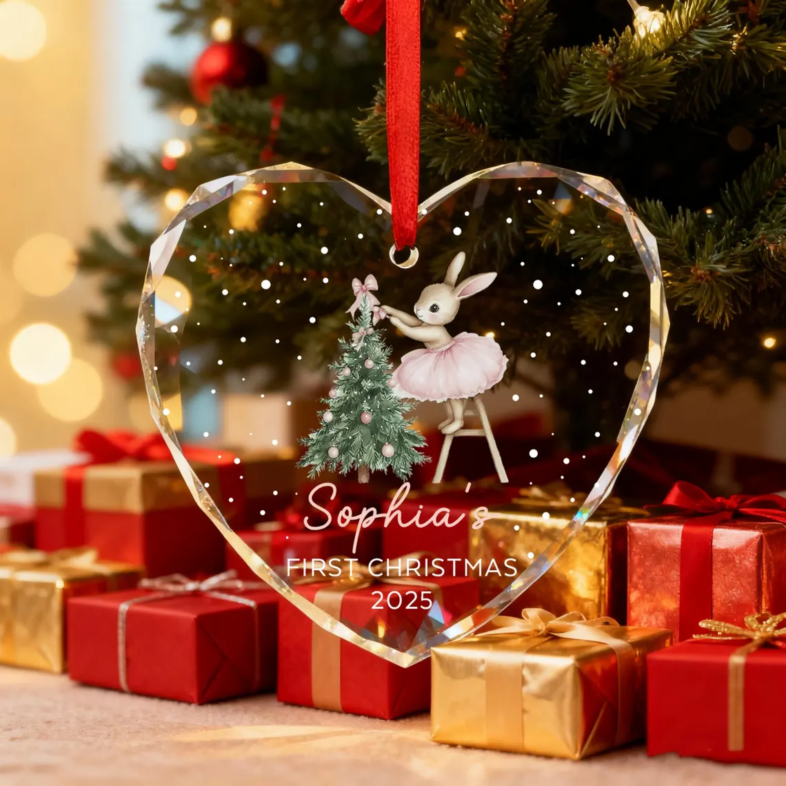 Personalized Pink Bunny Christmas Ornament | Baby Girl Keepsake - Image 3