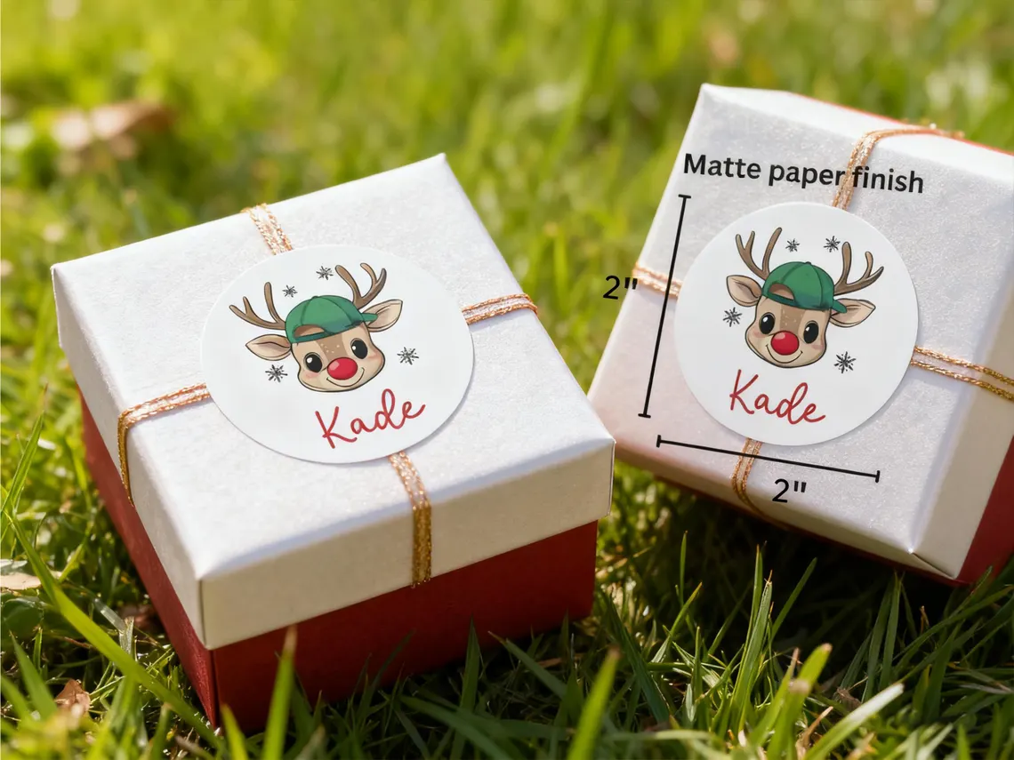 Personalized Reindeer Christmas Name Labels – Kids Gift Stickers - Image 2
