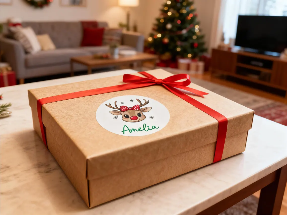 Personalized Reindeer Christmas Name Labels – Kids Gift Stickers - Image 4