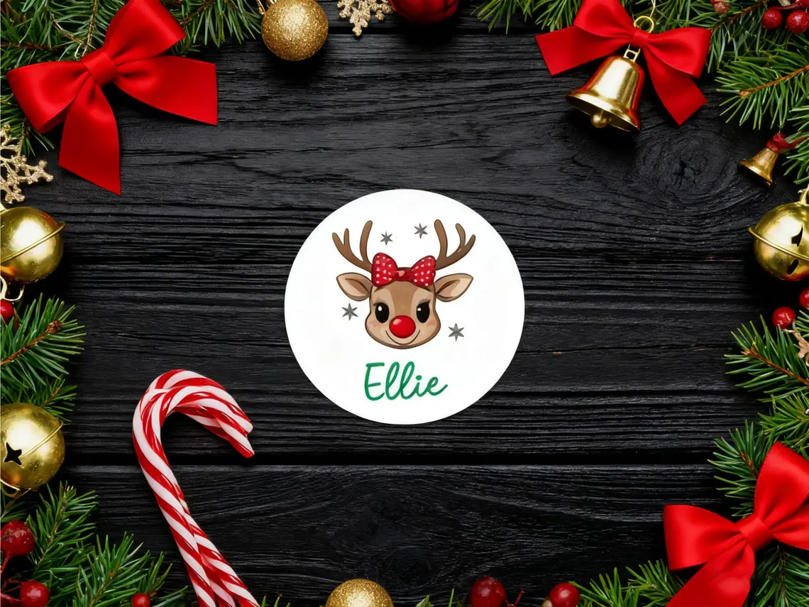 Personalized Reindeer Christmas Name Labels – Kids Gift Stickers - Image 5