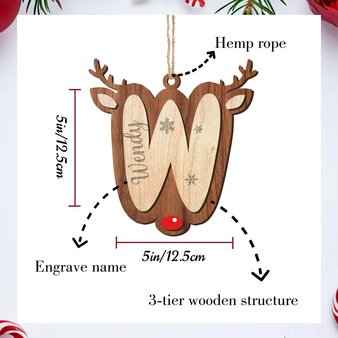 Personalized Reindeer Christmas Name Ornament – Family Holiday Decor - Image 7