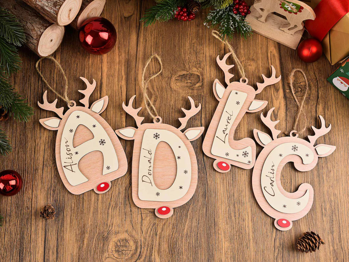 Personalized Reindeer Letter Ornament | Christmas Stocking Tag - Image 2