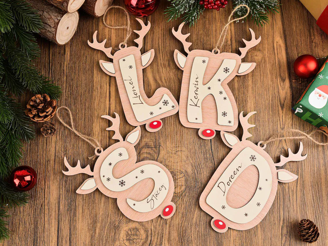 Personalized Reindeer Letter Ornament | Christmas Stocking Tag - Image 3