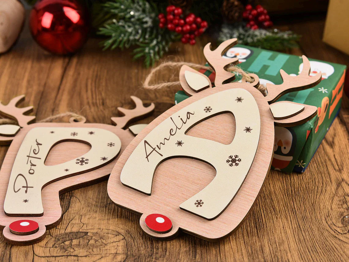 Personalized Reindeer Letter Ornament | Christmas Stocking Tag - Image 4