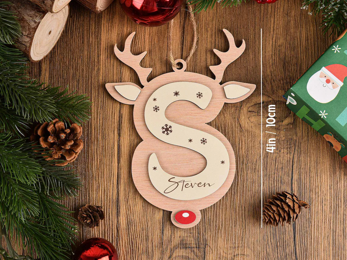 Personalized Reindeer Letter Ornament | Christmas Stocking Tag - Image 6