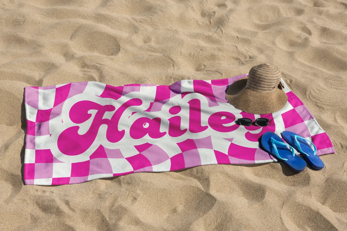 Personalized Retro Checker Beach Towel | Custom Kids & Bridesmaid Gifts - Image 10
