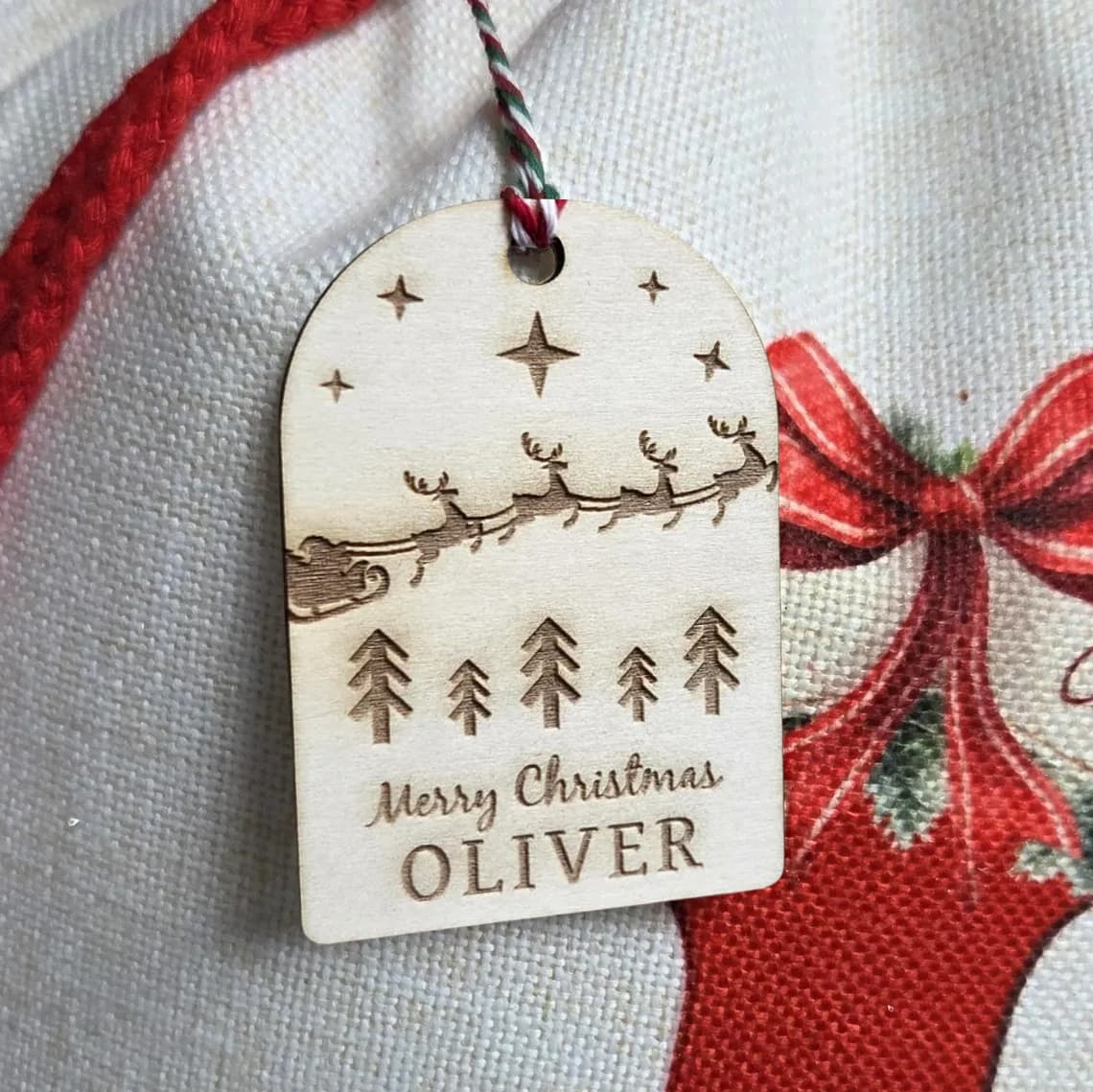 Personalized Santa Sack – Custom Christmas Gift Bag with Name & Wooden Tag - Image 4