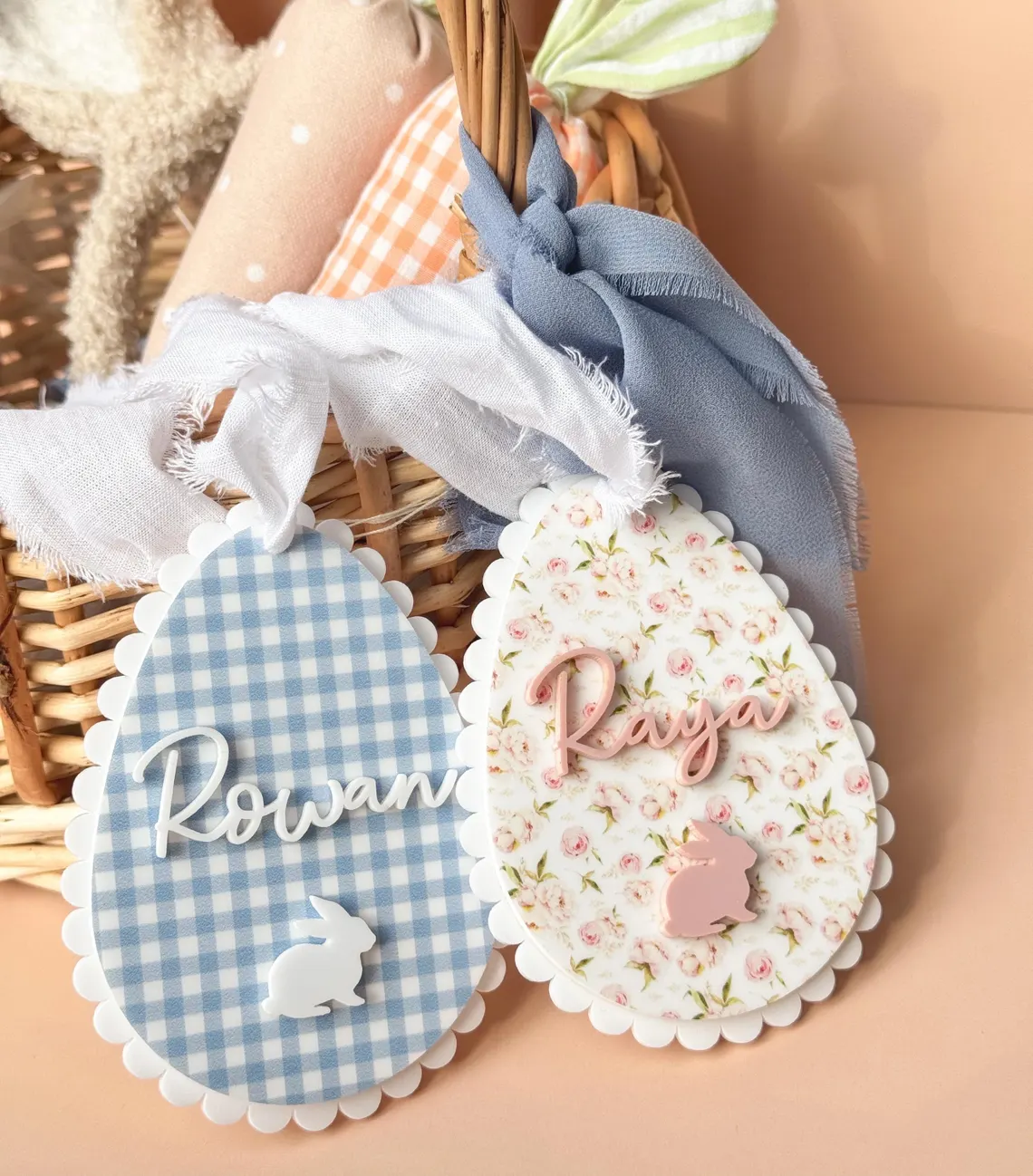 Personalized Scalloped Easter Egg Basket Tag Gingham