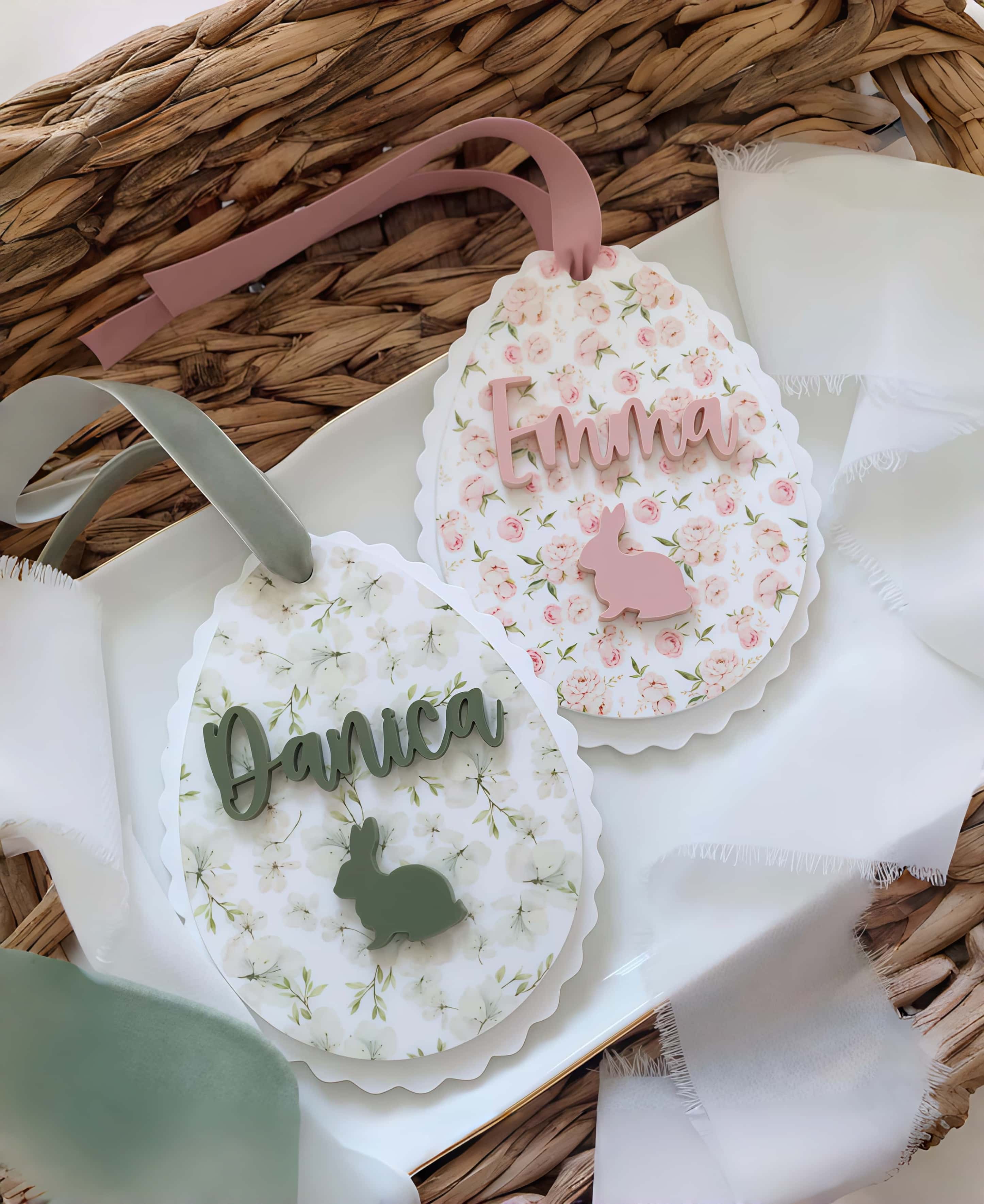 Personalized Scalloped Easter Egg Basket Tag Gingham - Image 3