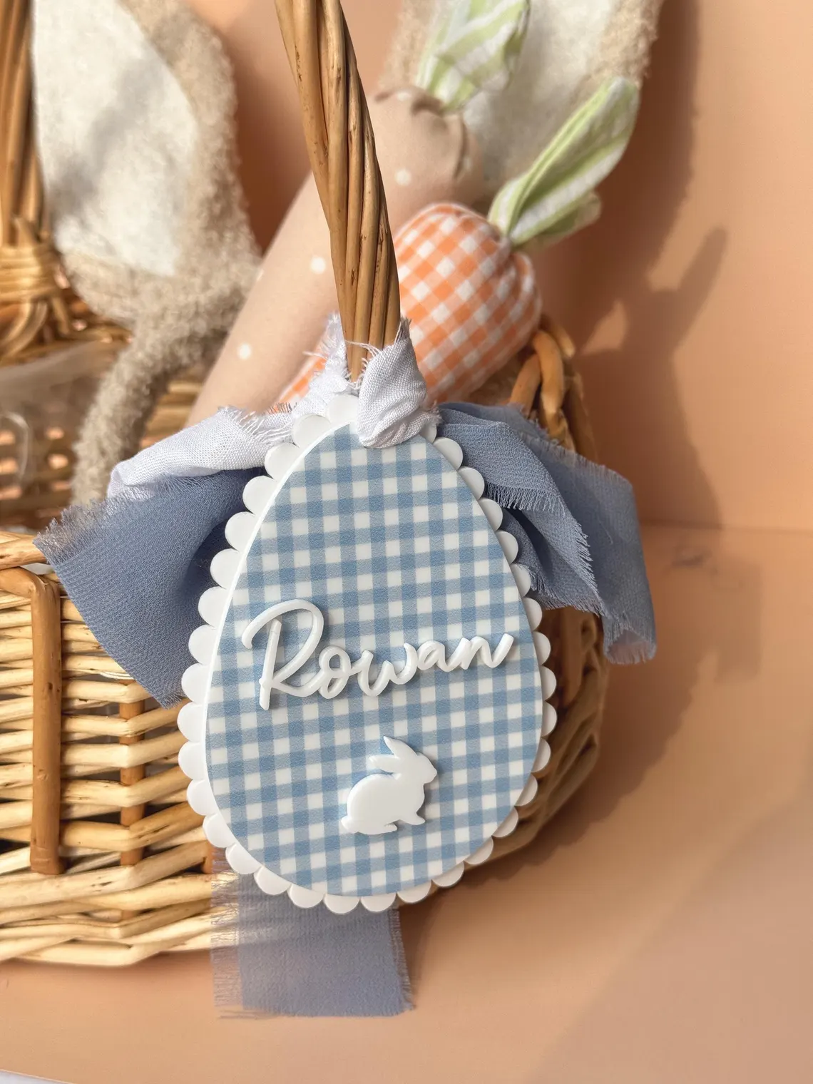 Personalized Scalloped Easter Egg Basket Tag Gingham - Image 4