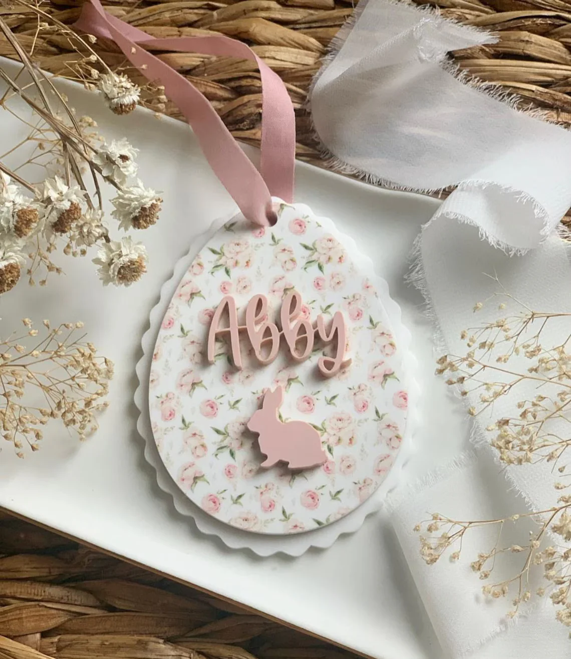 Personalized Scalloped Easter Egg Basket Tag Gingham - Image 5