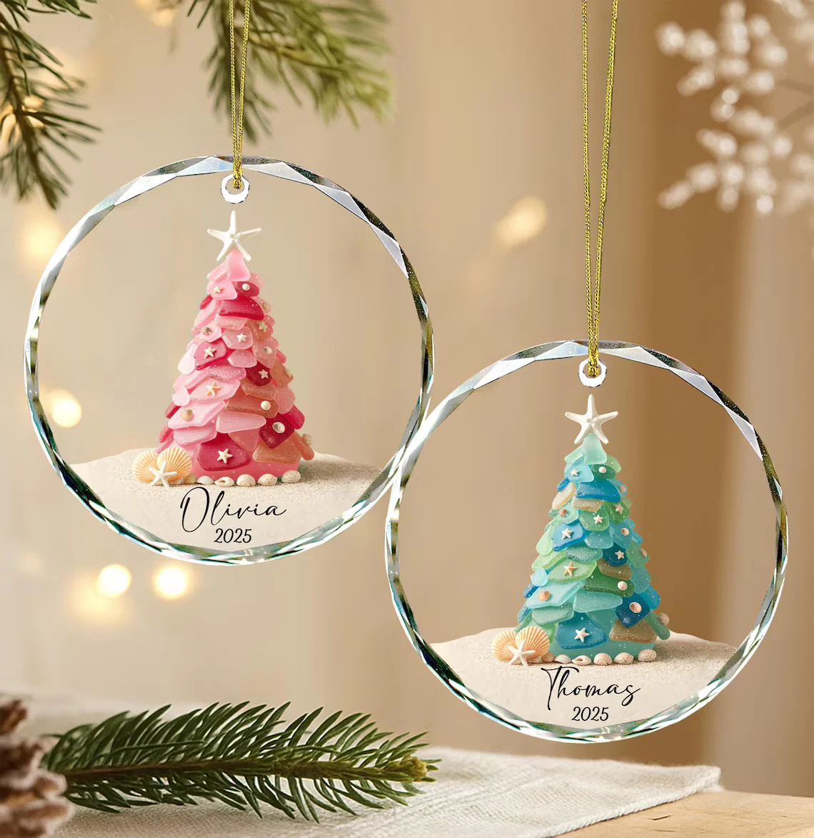 Personalized Seaglass Christmas Ornament | Ocean Glass Keepsake - Image 3