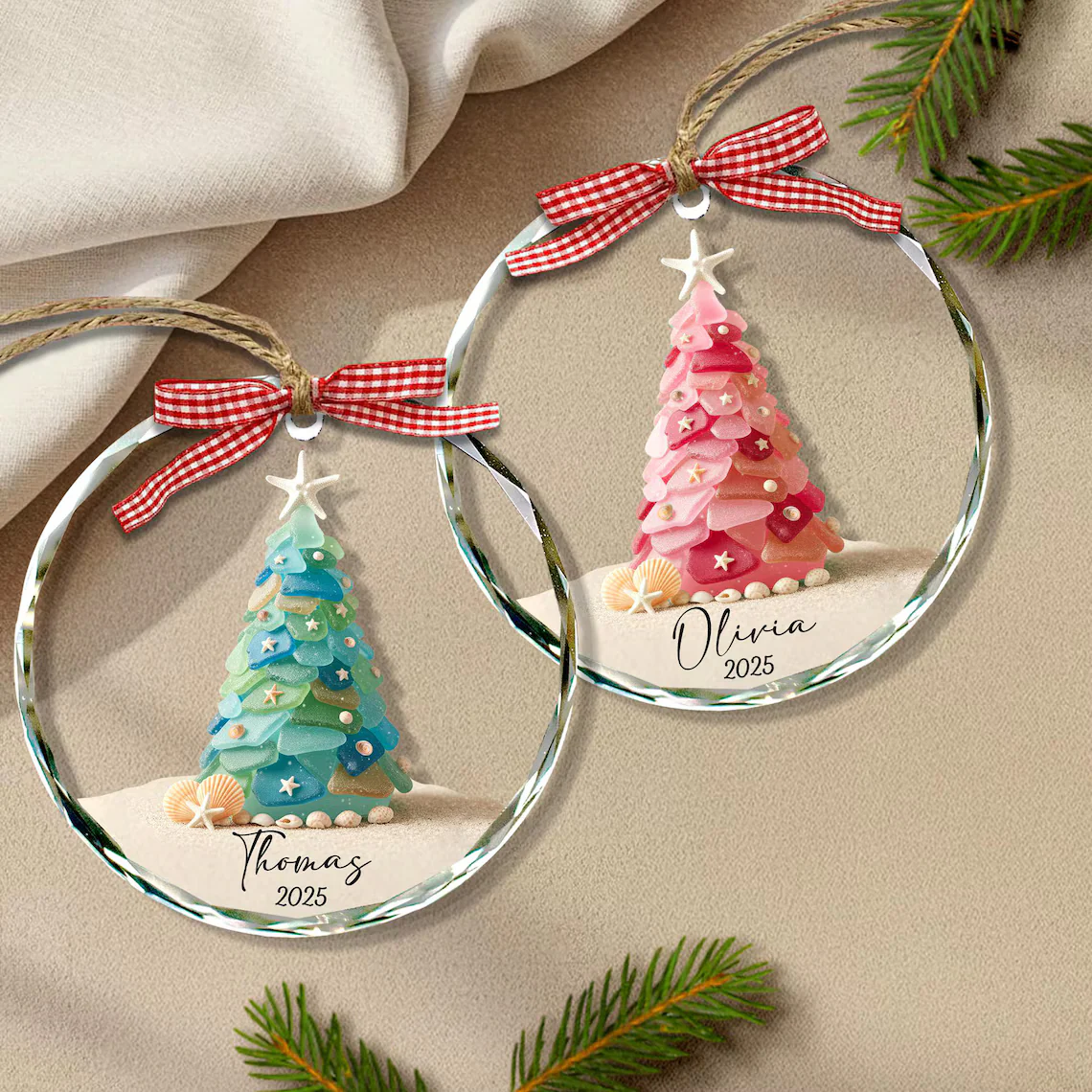 Personalized Seaglass Christmas Ornament | Ocean Glass Keepsake - Image 4