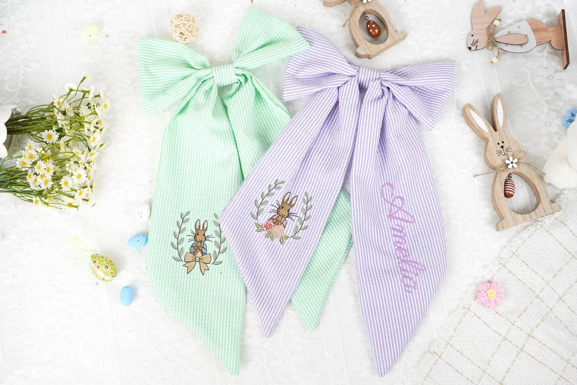 Custom Name Embroidered Bow for Easter Baskets & Spring Keepsakes - Image 2