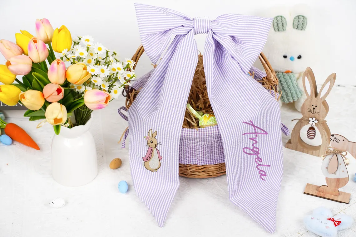 Custom Name Embroidered Bow for Easter Baskets & Spring Keepsakes - Image 4