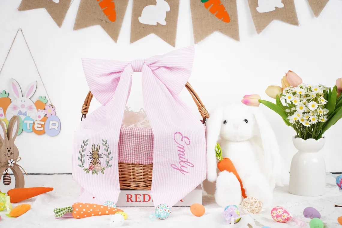Custom Name Embroidered Bow for Easter Baskets & Spring Keepsakes - Image 5