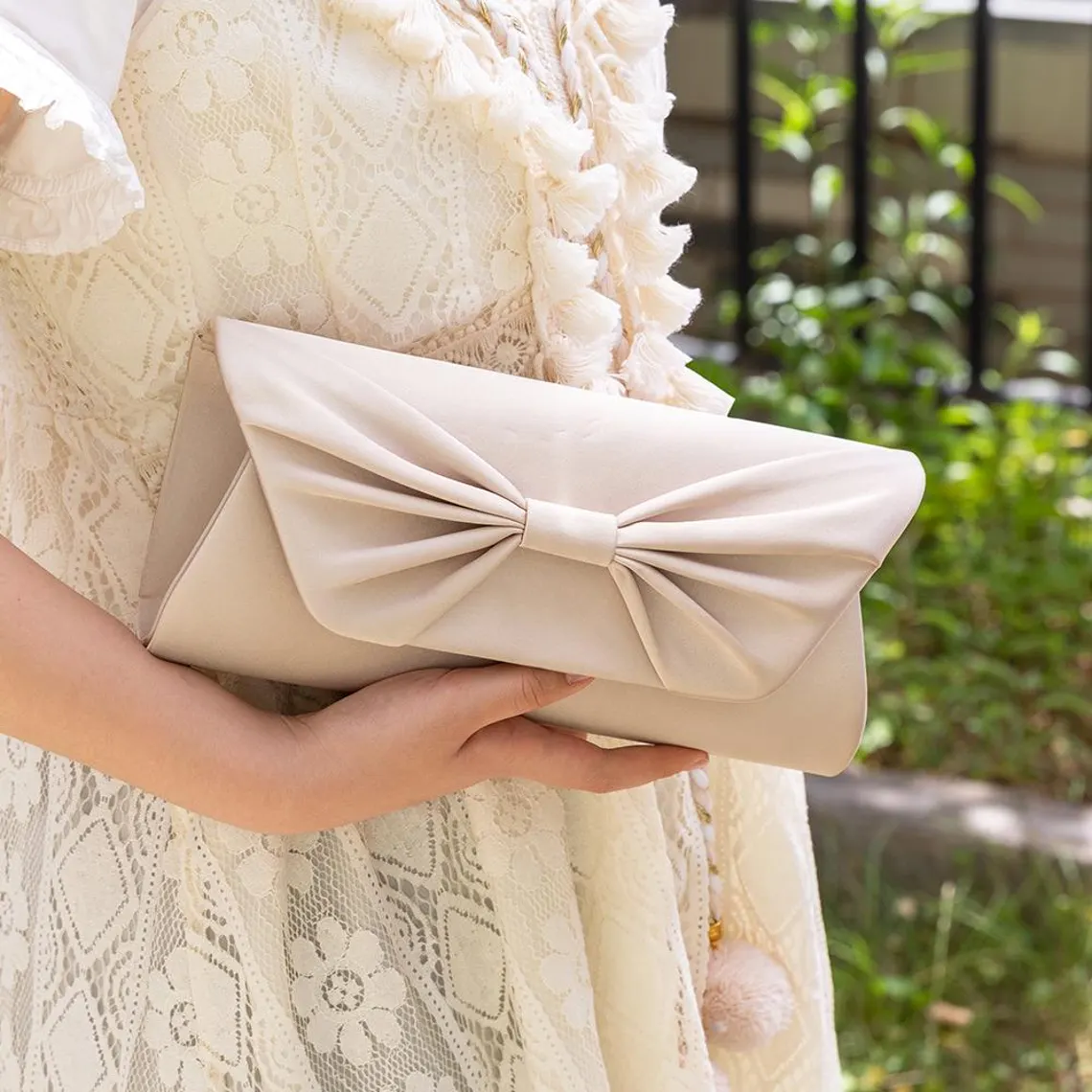 Personalized Silk Bow Tie Clutch with Hidden Photo Inside Something Old - Image 6