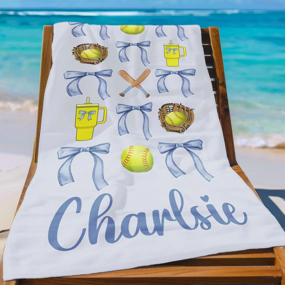 Custom Softball Beach Towel – Personalized Name & Number Gift - Image 4