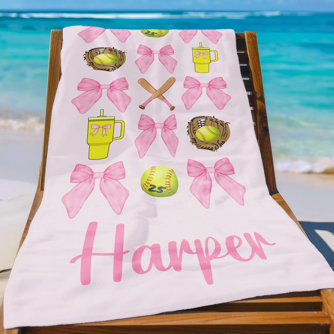 Custom Softball Beach Towel – Personalized Name & Number Gift - Image 5