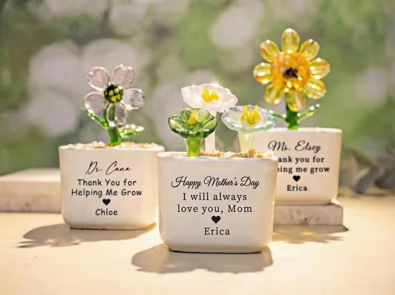 Personalized Stained Glass Sunflower Pot Gift - Image 2