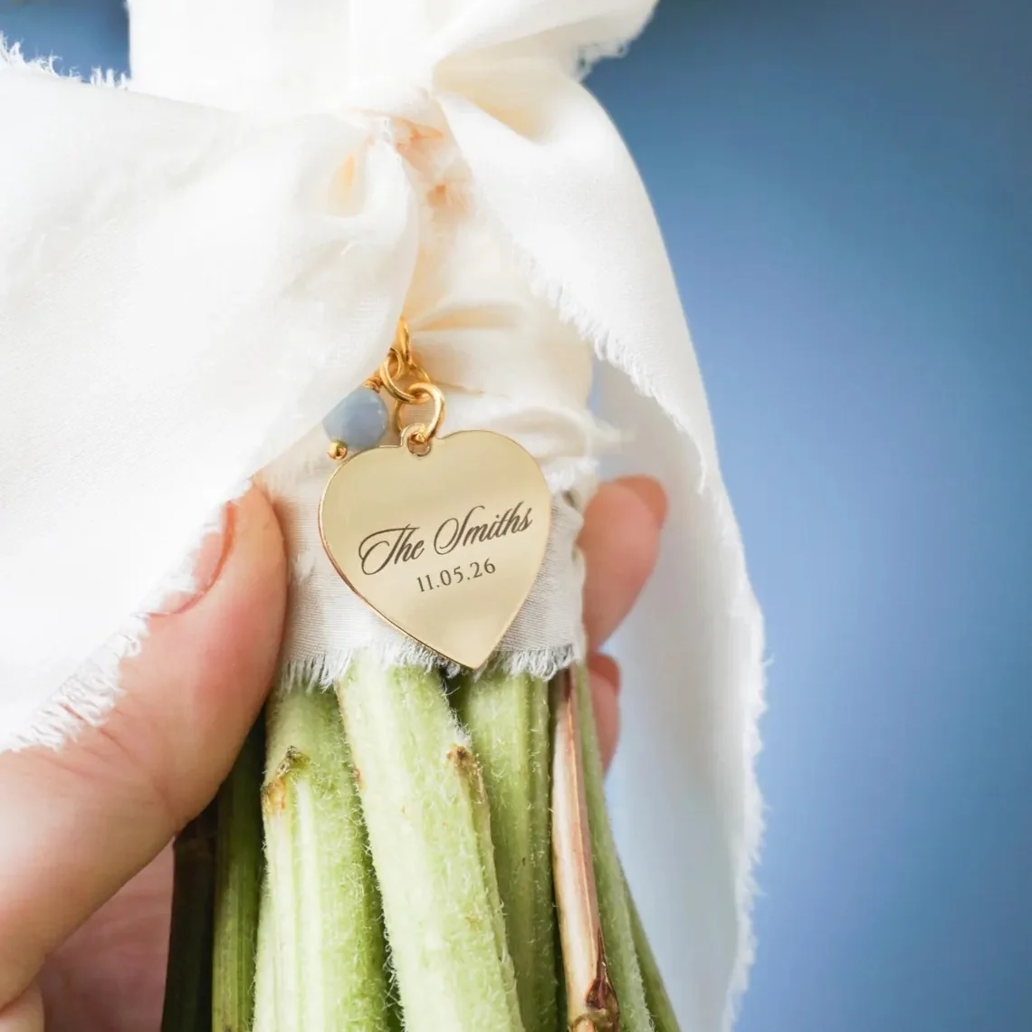 Personalized Stainless Steel Bouquet Heart Charm for Bride – Something Blue