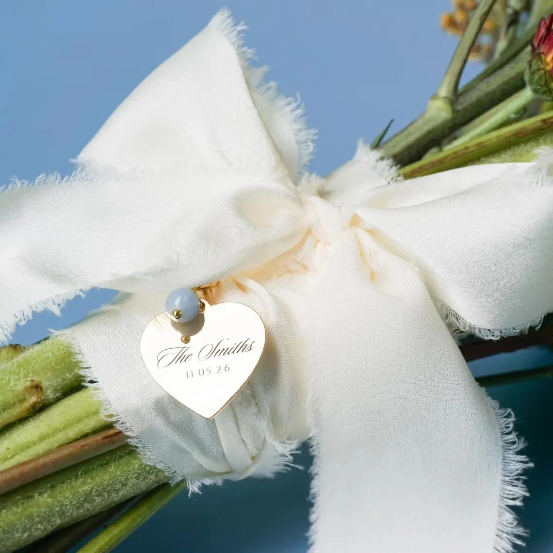 Personalized Stainless Steel Bouquet Heart Charm for Bride – Something Blue - Image 2