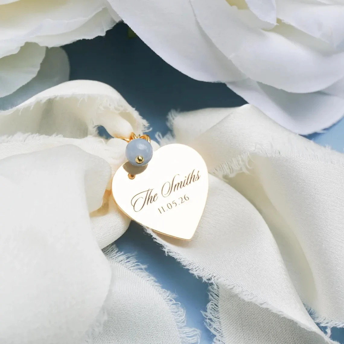 Personalized Stainless Steel Bouquet Heart Charm for Bride – Something Blue - Image 3