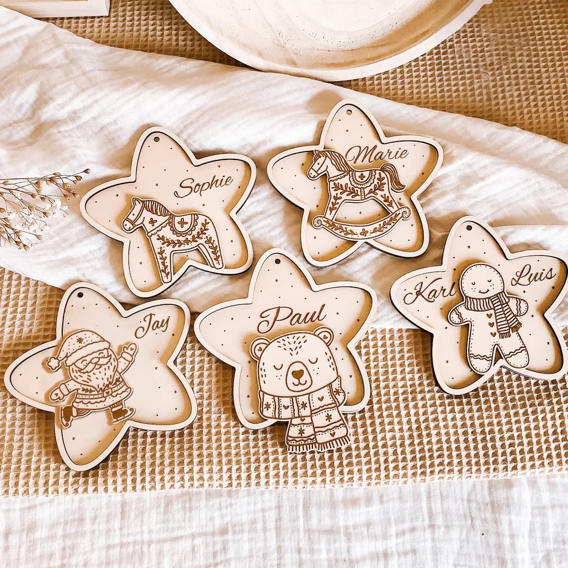 Personalized Star Christmas Ornament – Santa, Bear, Horse & Gingerbread - Image 3