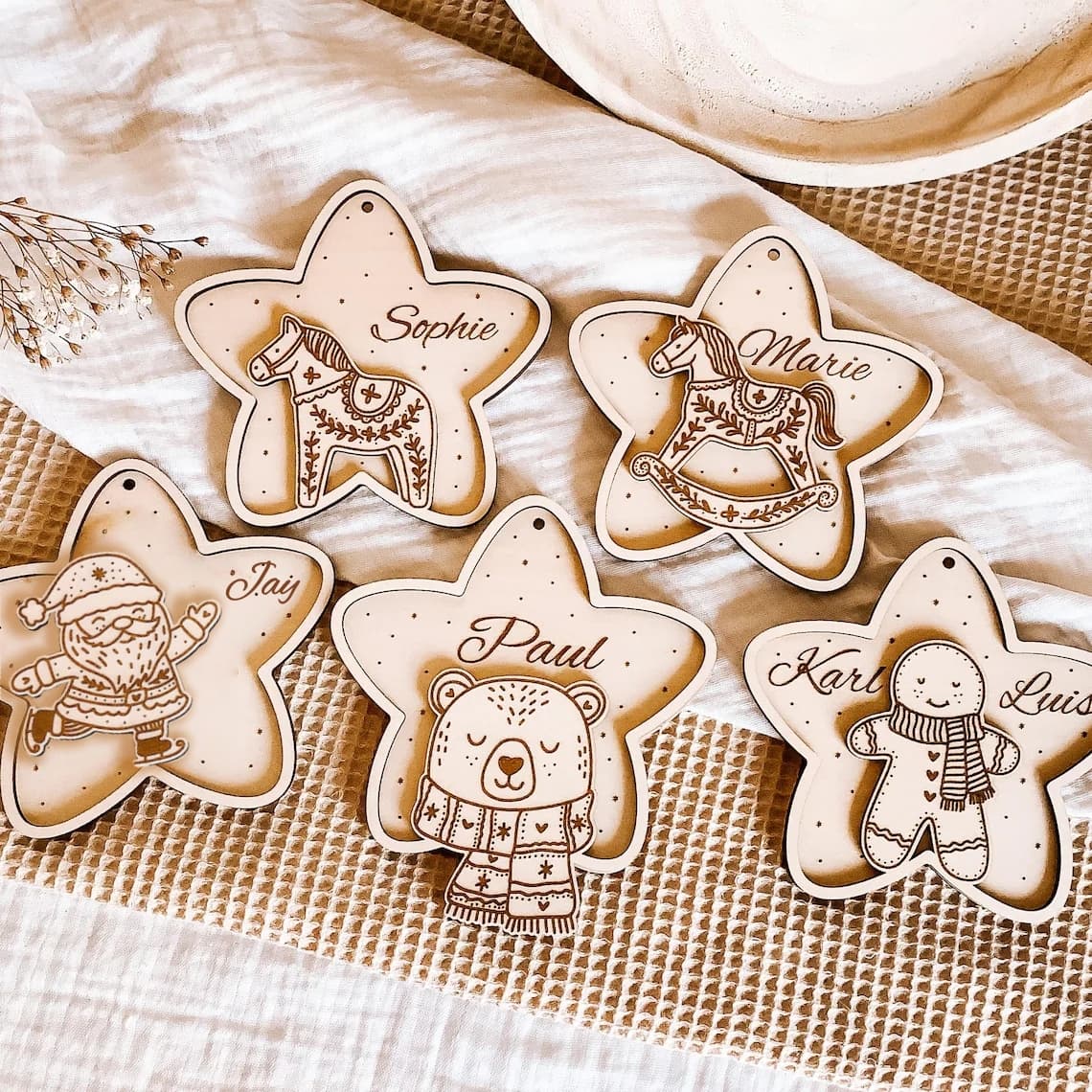 Personalized Star Christmas Ornament – Santa, Bear, Horse & Gingerbread - Image 4