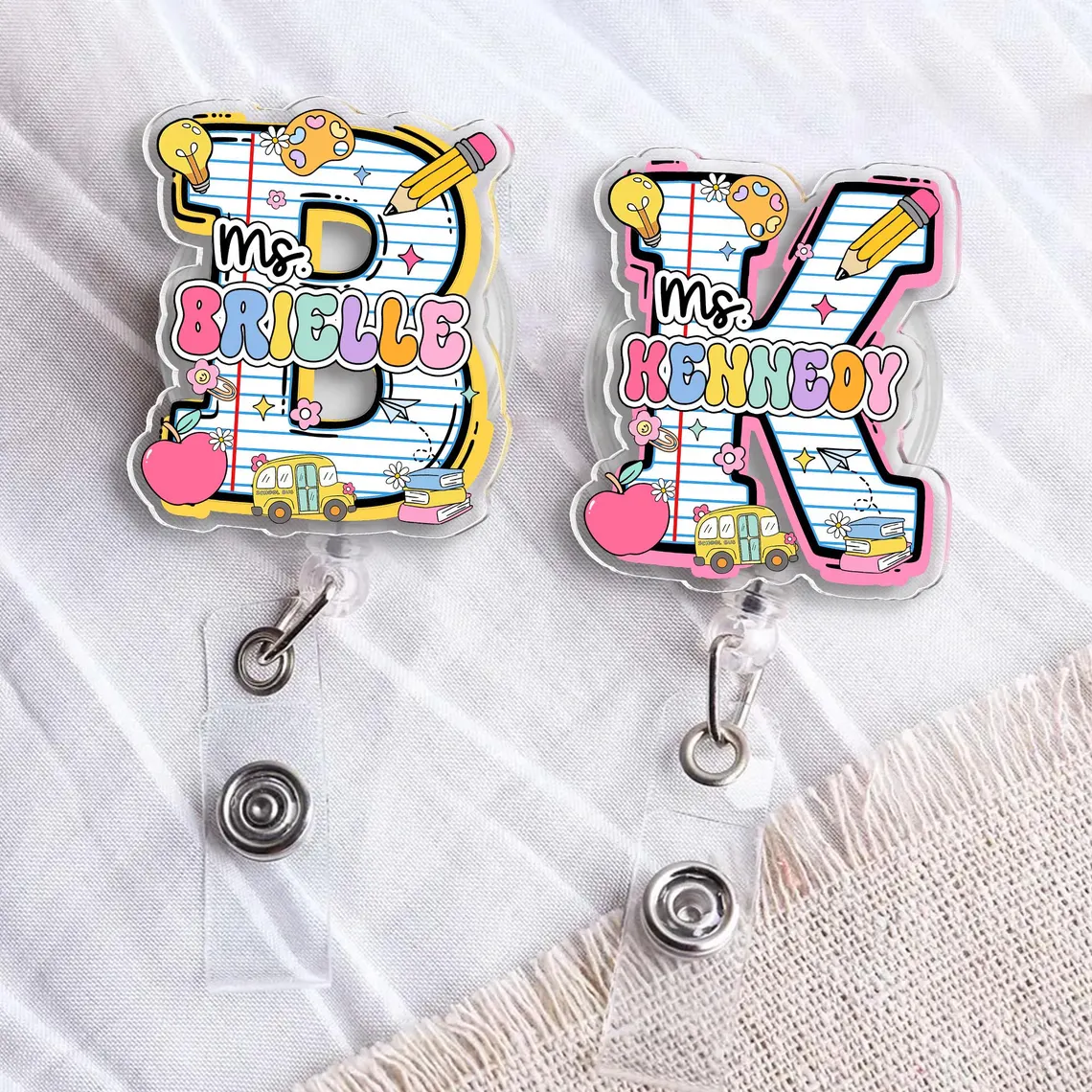 Personalized Teacher Badge Reel Set of 2 Custom ID Clip Gift - Image 3