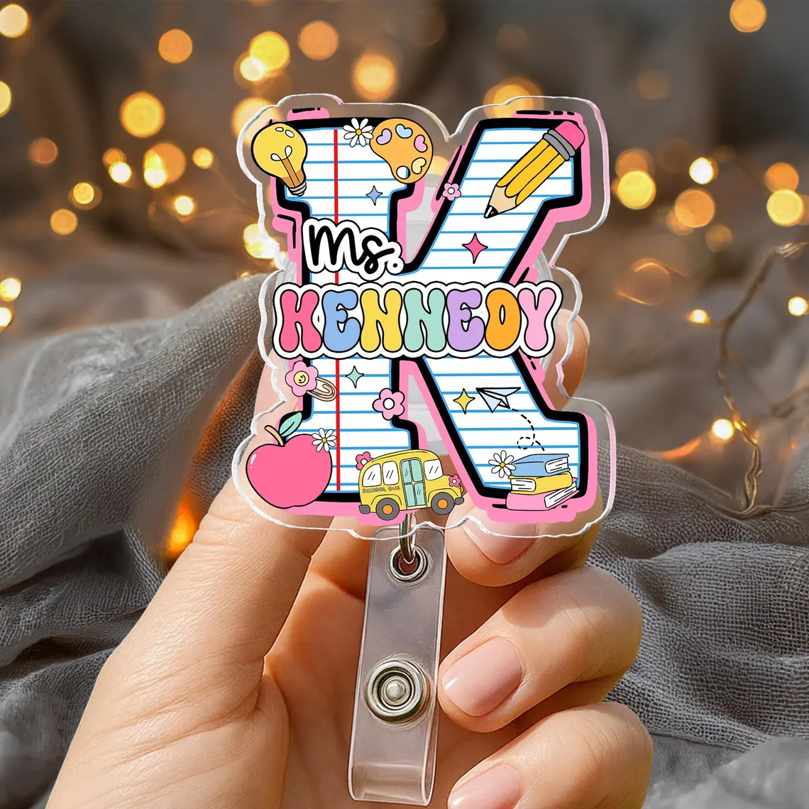 Personalized Teacher Badge Reel Set of 2 Custom ID Clip Gift - Image 4