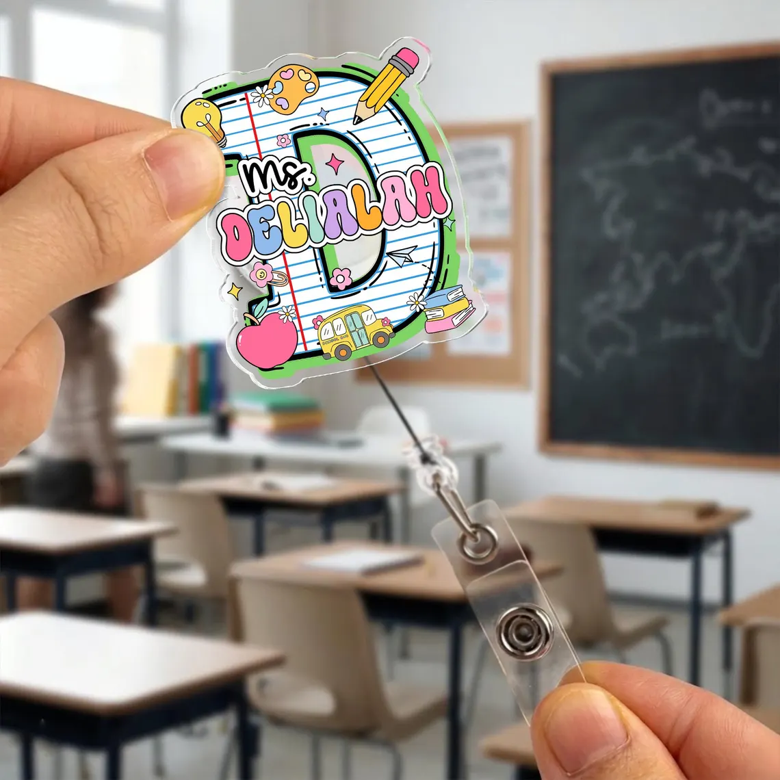 Personalized Teacher Badge Reel Set of 2 Custom ID Clip Gift - Image 5