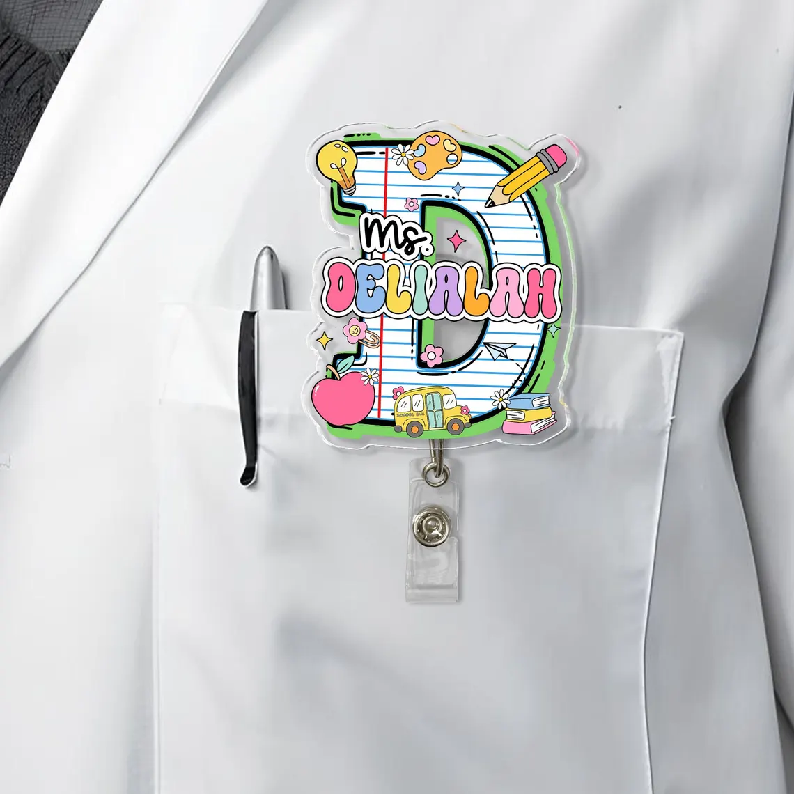 Personalized Teacher Badge Reel Set of 2 Custom ID Clip Gift - Image 7