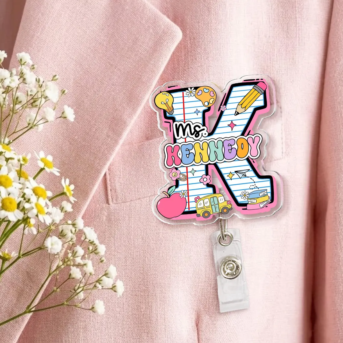 Personalized Teacher Badge Reel Set of 2 Custom ID Clip Gift - Image 8